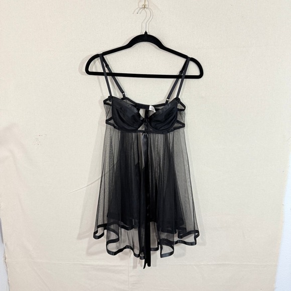 Victoria's Secret Other - Victorias Secret Black Sheer Mesh Babydoll Lingerie Satin Trim Underwire 36B